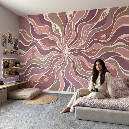 Soyut Dalgalı Poster Duvar Kağıdı Pembe Mor Salon Duvarı