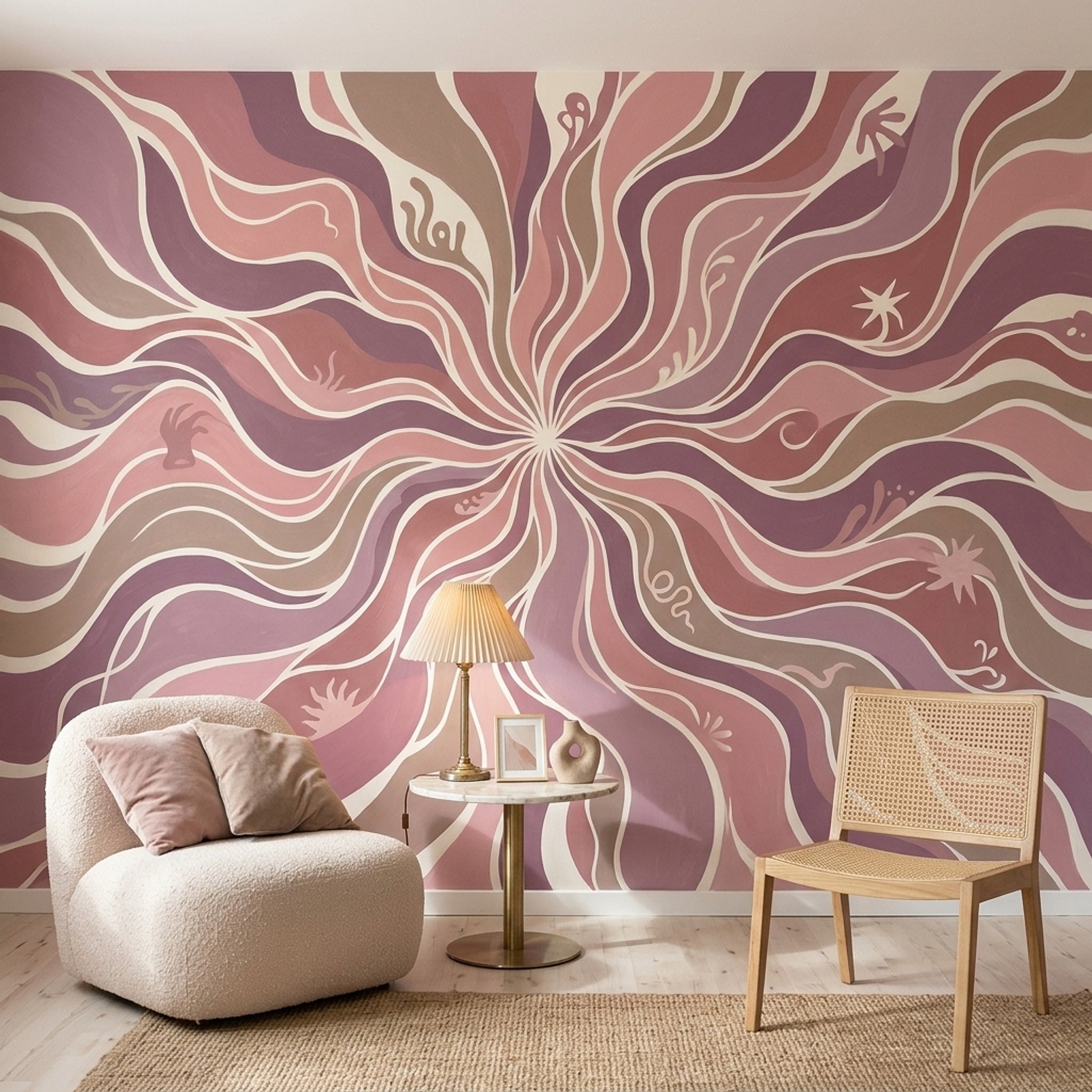 Soyut Dalgalı Poster Duvar Kağıdı Pembe Mor Salon Duvarı
