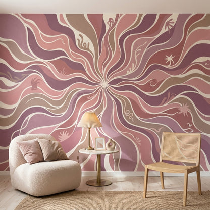 Soyut Dalgalı Poster Duvar Kağıdı Pembe Mor Salon Duvarı