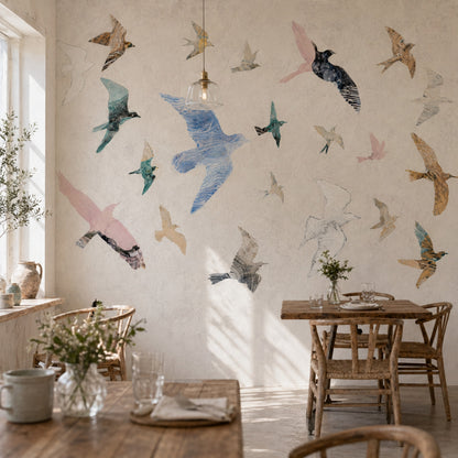 Uçan Kuşlar Poster Duvar Kağıdı Pastel Mavi Salon