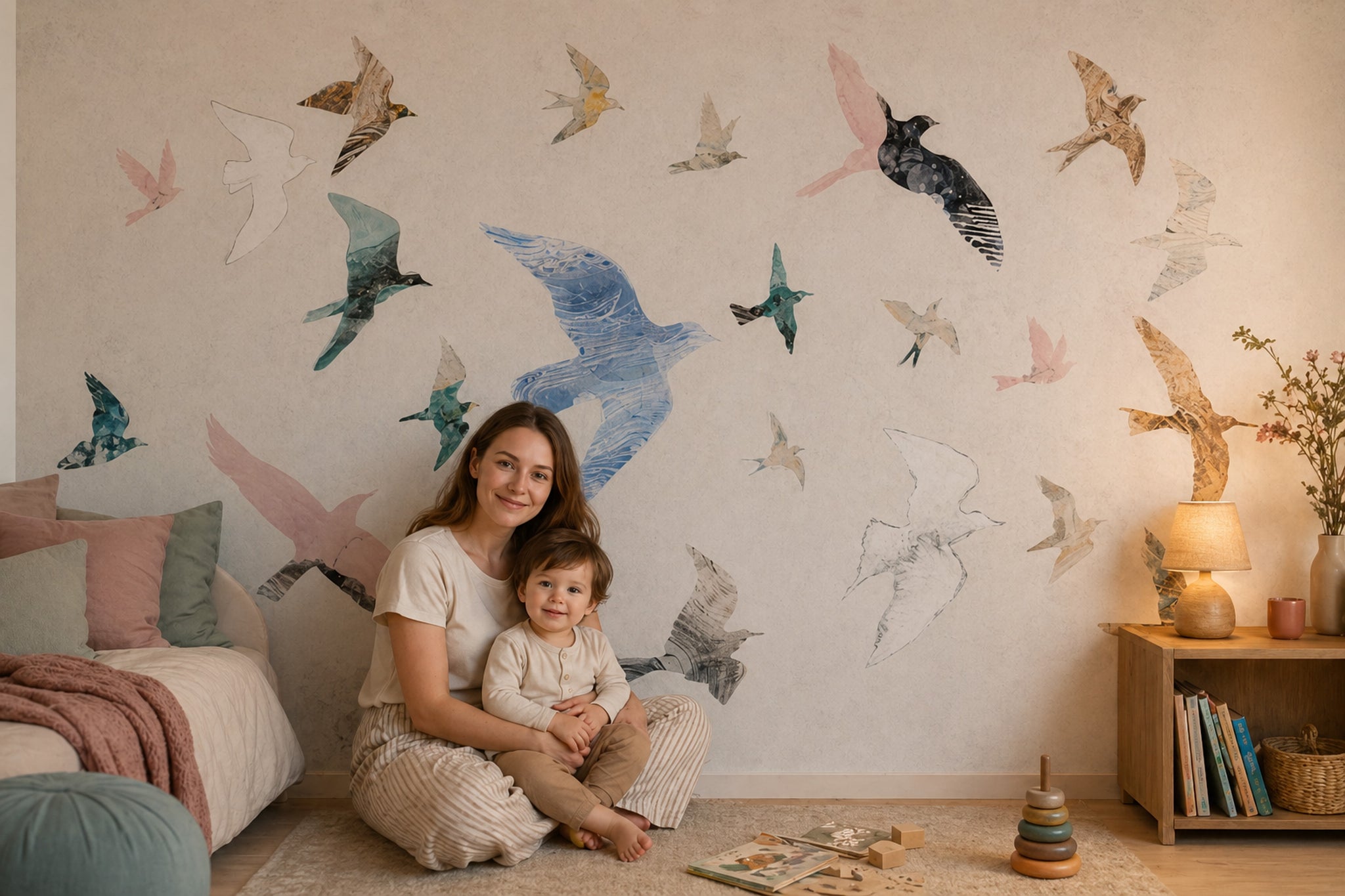 Uçan Kuşlar Poster Duvar Kağıdı Pastel Mavi Salon