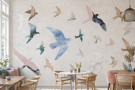 Uçan Kuşlar Poster Duvar Kağıdı Pastel Mavi Salon