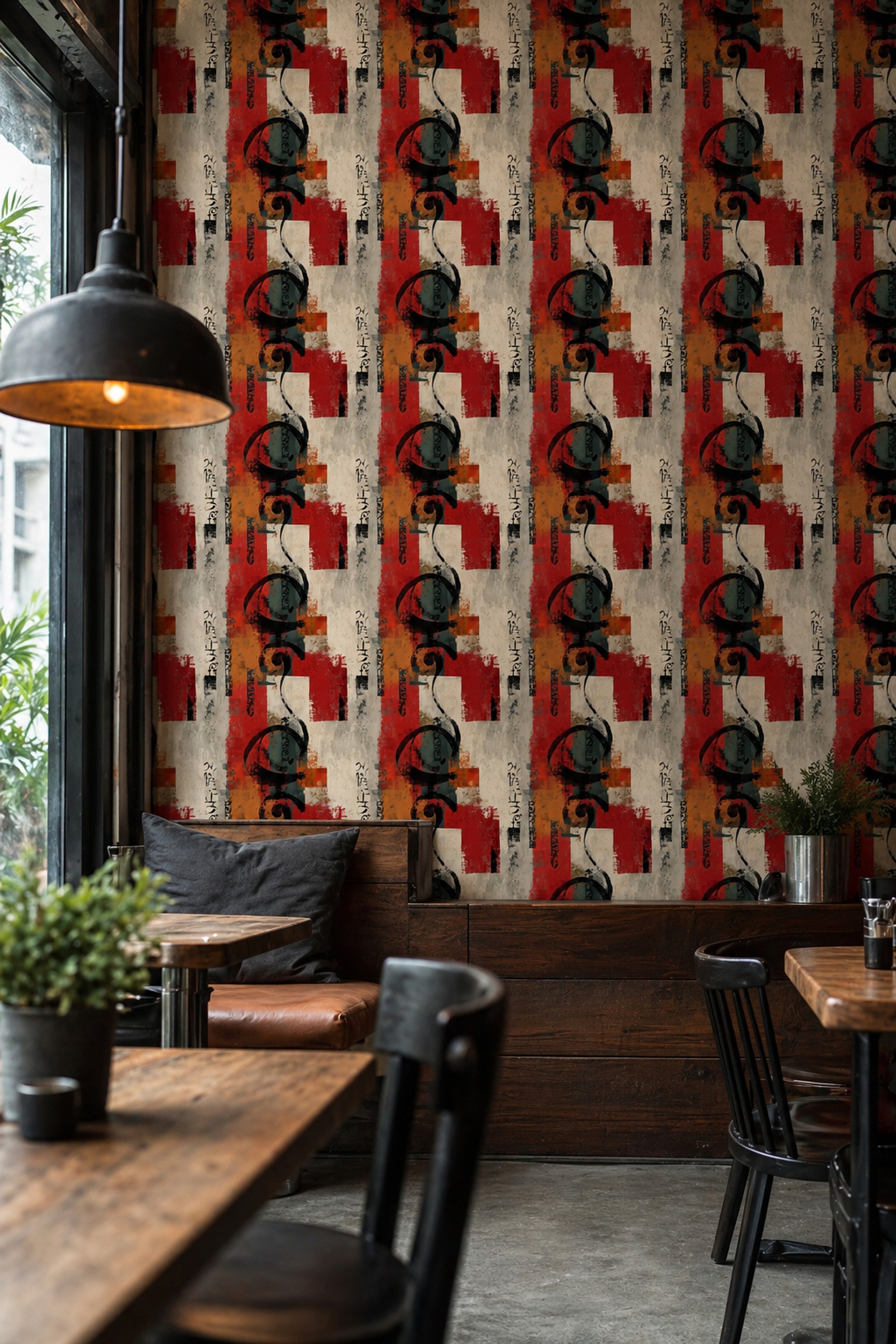 Soyut Yazı Detaylı Duvar Kağıdı Kırmızı Modern Salon