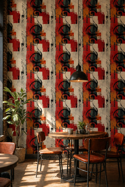 Soyut Yazı Detaylı Duvar Kağıdı Kırmızı Modern Salon