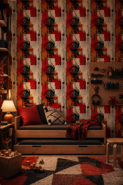 Soyut Yazı Detaylı Duvar Kağıdı Kırmızı Modern Salon