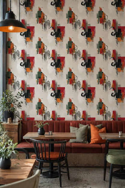 Soyut Geometrik Duvar Kağıdı Kırmızı Yeşil Modern Salon