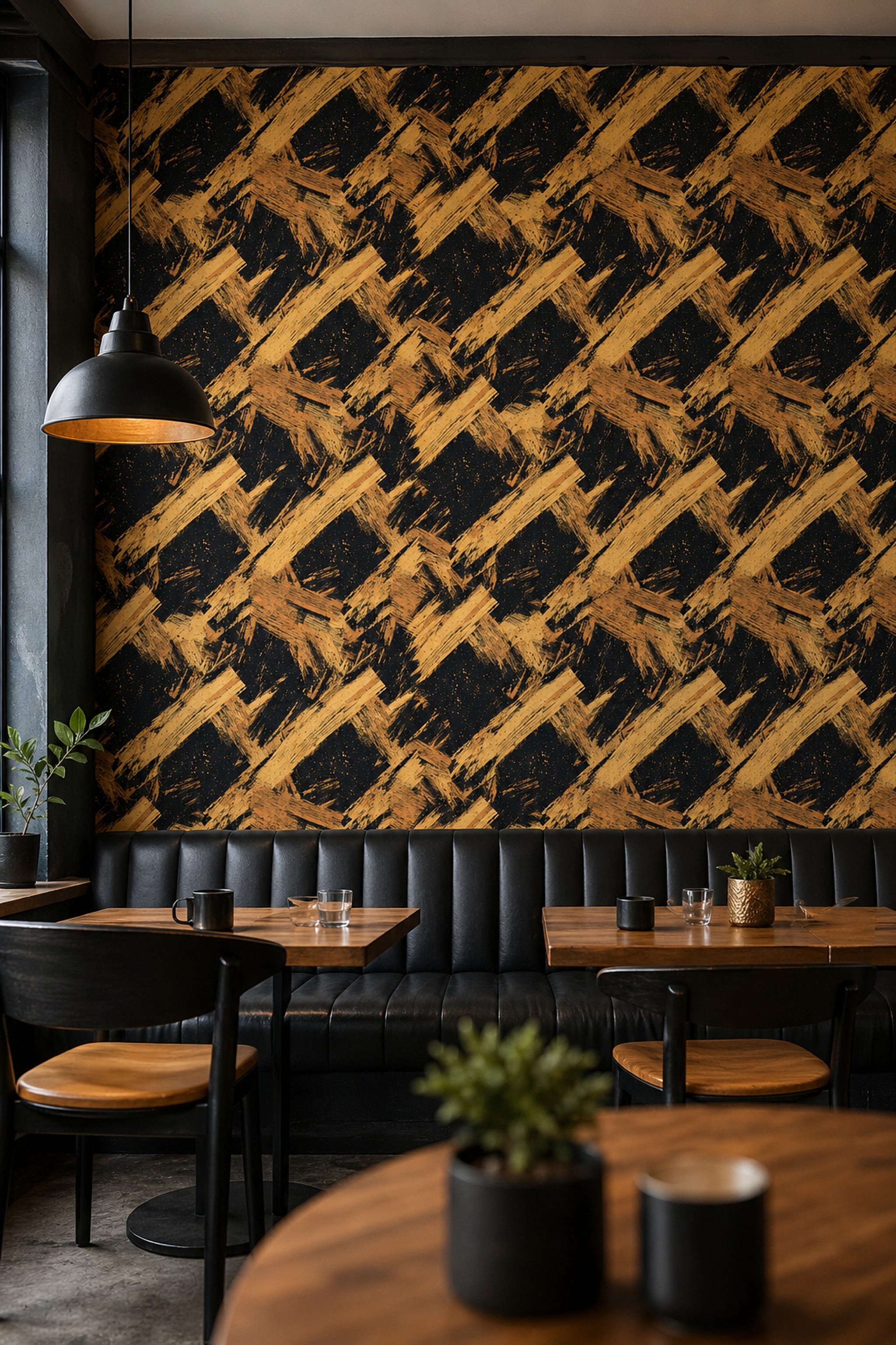 Siyah Altın Fırça Desenli Duvar Kağıdı Modern Salon