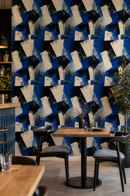 Geometrik Soyut Duvar Kağıdı Lacivert Siyah Salon Deseni
