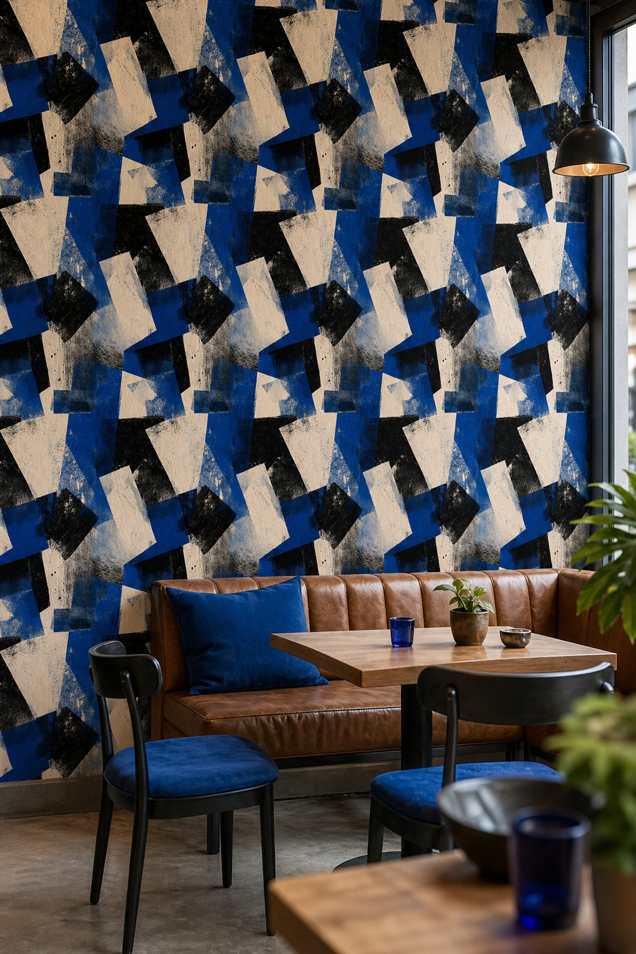 Geometrik Soyut Duvar Kağıdı Lacivert Siyah Salon Deseni