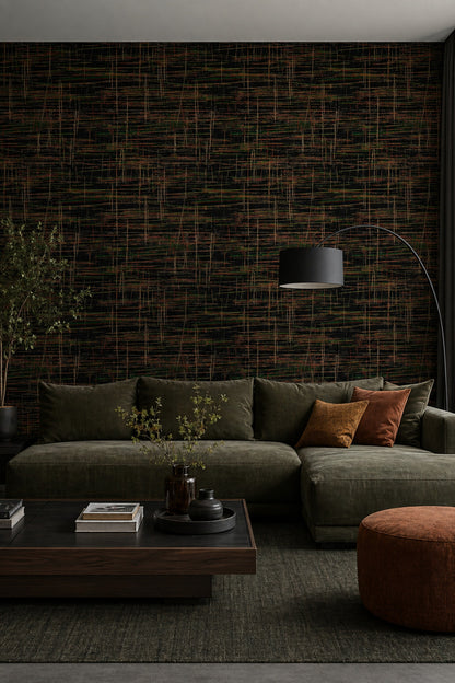 Soyut Çizgili Duvar Kağıdı Koyu Tonlu Modern Salon