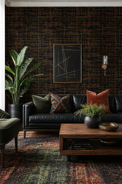 Soyut Çizgili Duvar Kağıdı Koyu Tonlu Modern Salon