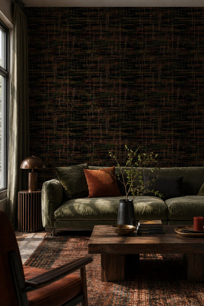 Soyut Çizgili Duvar Kağıdı Koyu Tonlu Modern Salon