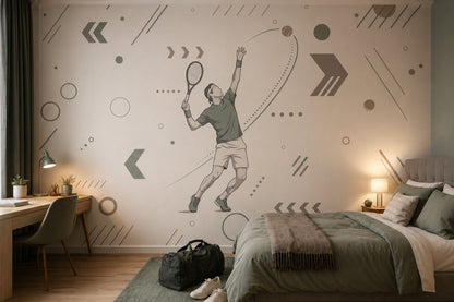 Tenis Oyunculu Poster Duvar Kağıdı Yeşil Spor Temalı