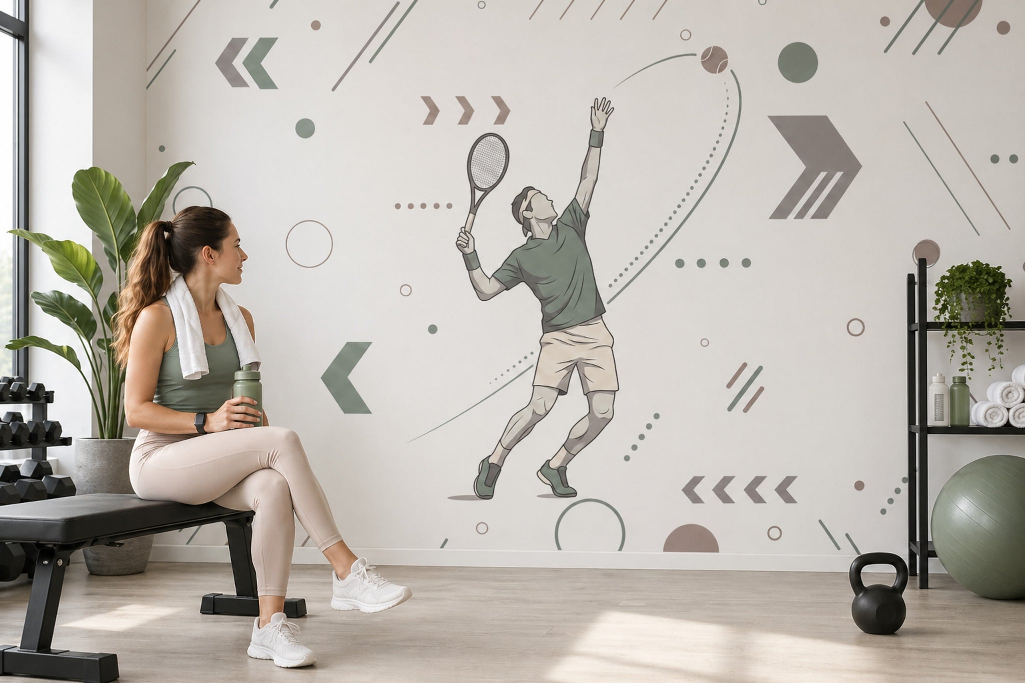 Tenis Oyunculu Poster Duvar Kağıdı Yeşil Spor Temalı