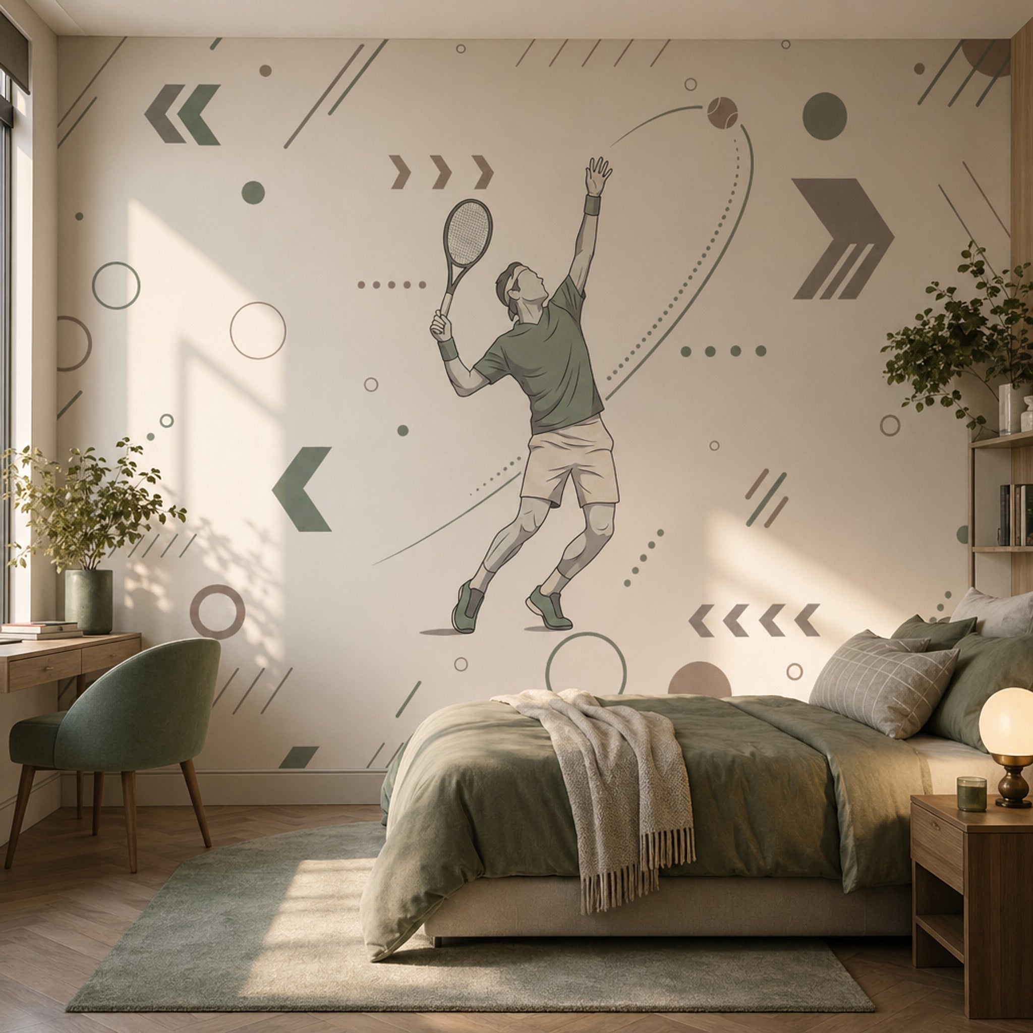 Tenis Oyunculu Poster Duvar Kağıdı Yeşil Spor Temalı