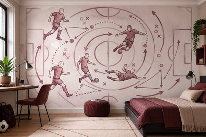 Futbol Taktik Çizimli Poster Duvar Kağıdı Bordo Genç Odası
