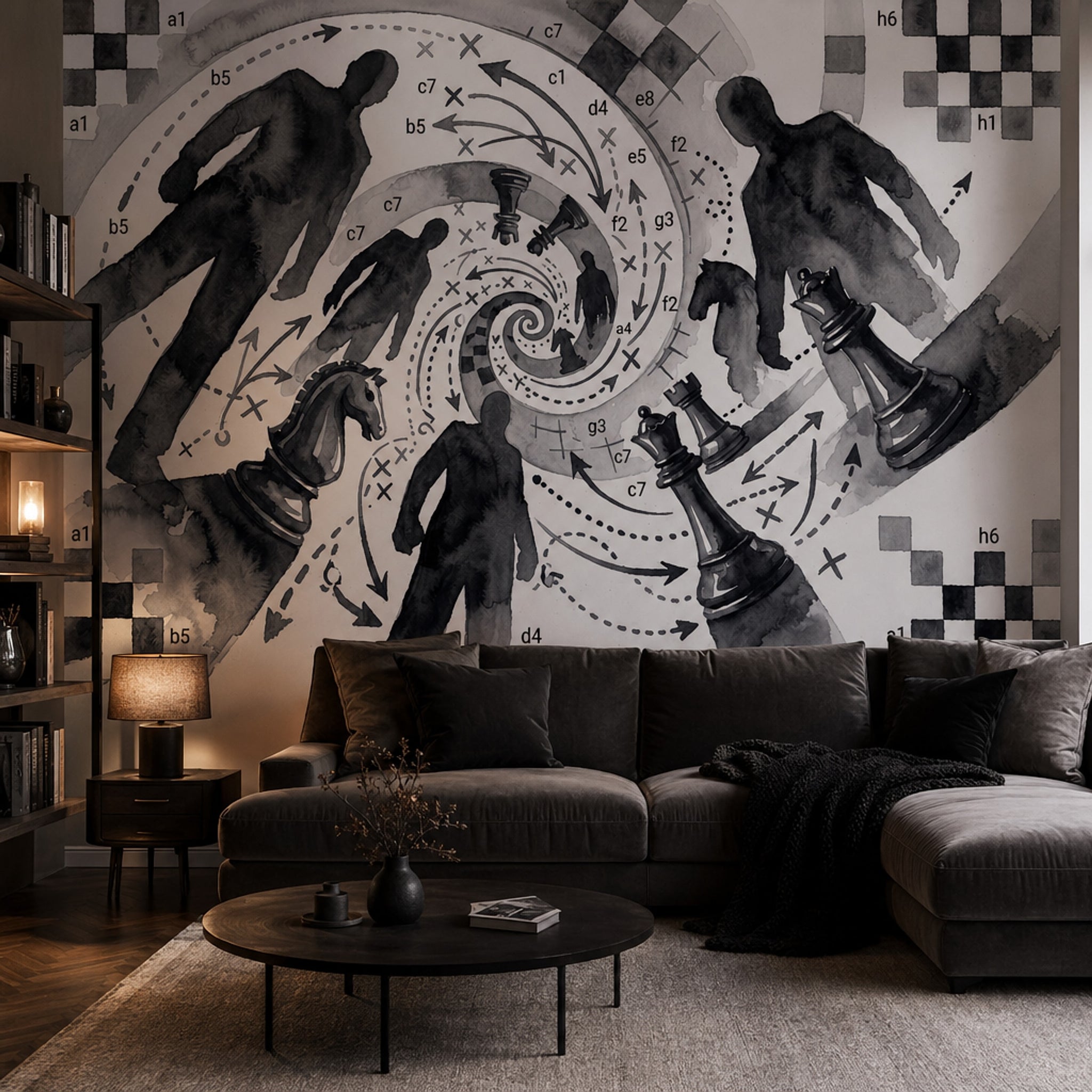 Satranç Strateji Poster Duvar Kağıdı Siyah Gri Modern Salon