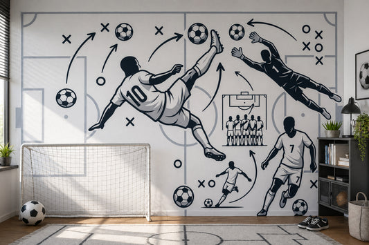 Futbol Taktik Çizimli Poster Duvar Kağıdı Siyah Beyaz Genç Odası