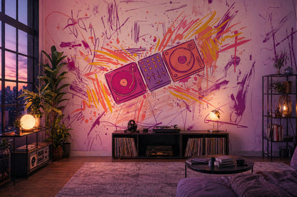 DJ Pikap ve Mikser Poster Duvar Kağıdı Mor Grafiti