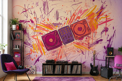 DJ Pikap ve Mikser Poster Duvar Kağıdı Mor Grafiti