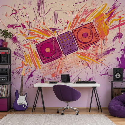 DJ Pikap ve Mikser Poster Duvar Kağıdı Mor Grafiti