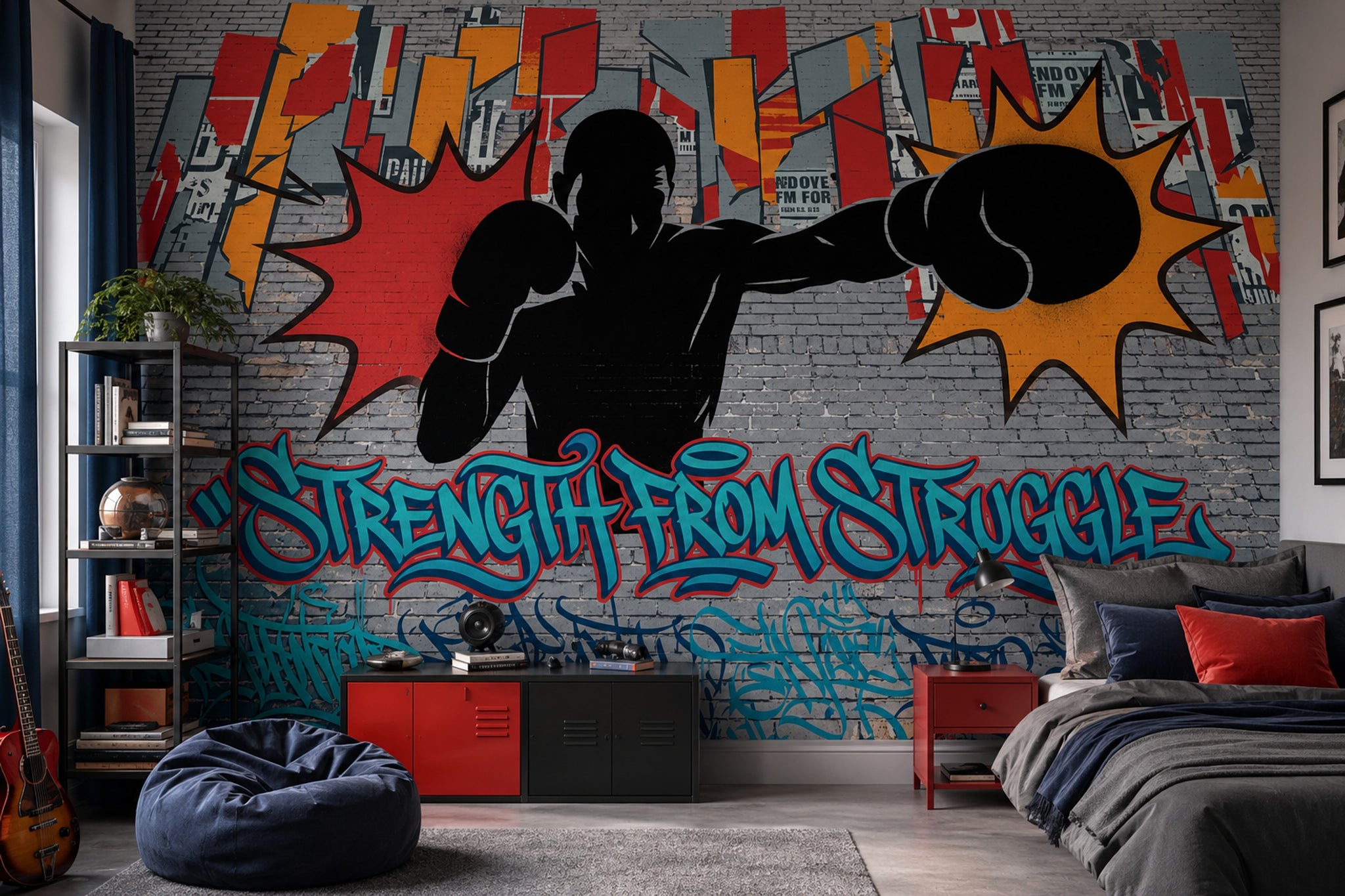 Boks Temalı Poster Duvar Kağıdı Grafiti Desenli Genç Odası
