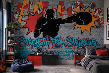 Boks Temalı Poster Duvar Kağıdı Grafiti Desenli Genç Odası