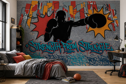 Boks Temalı Poster Duvar Kağıdı Grafiti Desenli Genç Odası