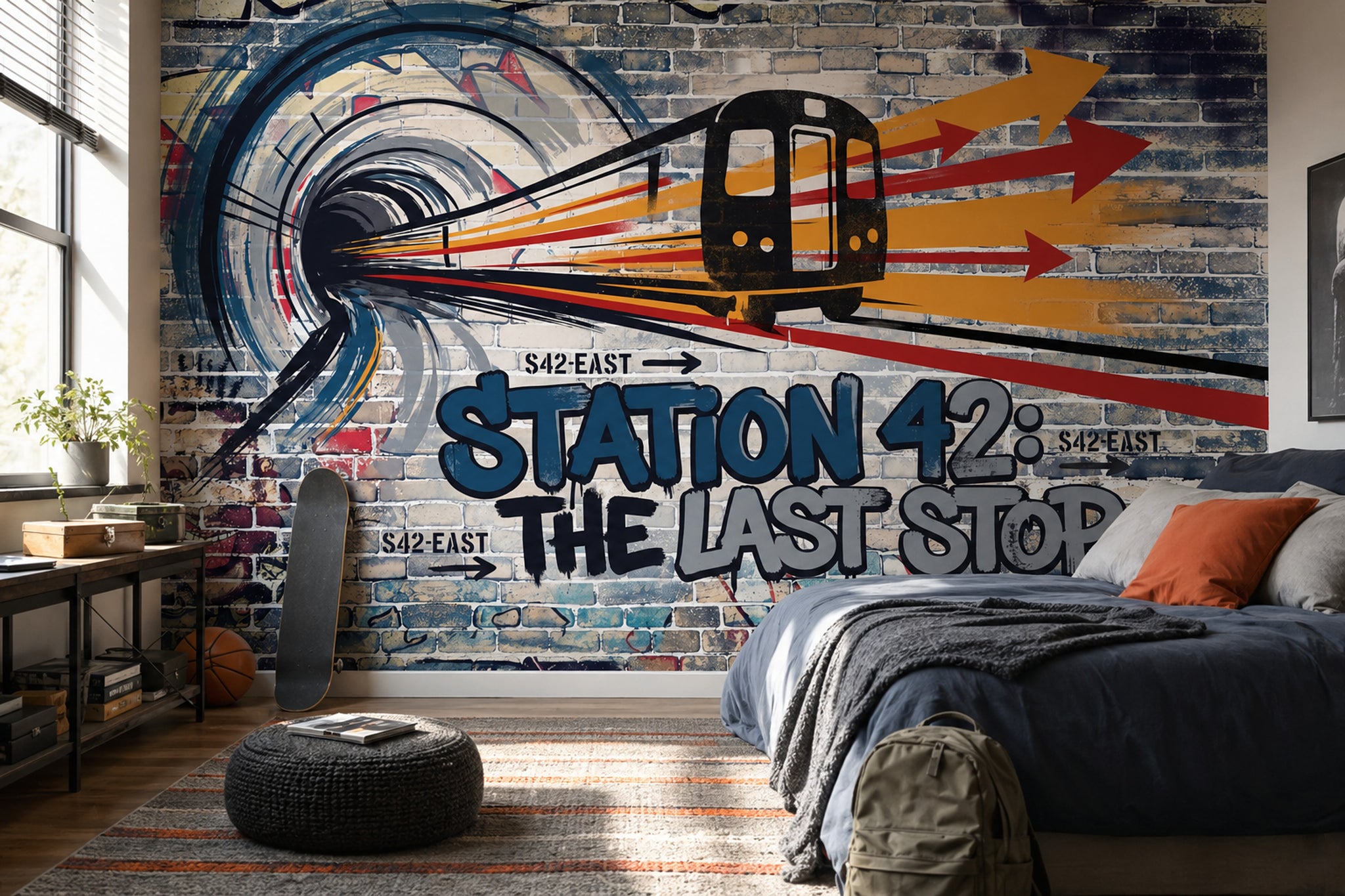 Grafiti Metro Poster Duvar Kağıdı Tuğla Görünümlü Genç Odası