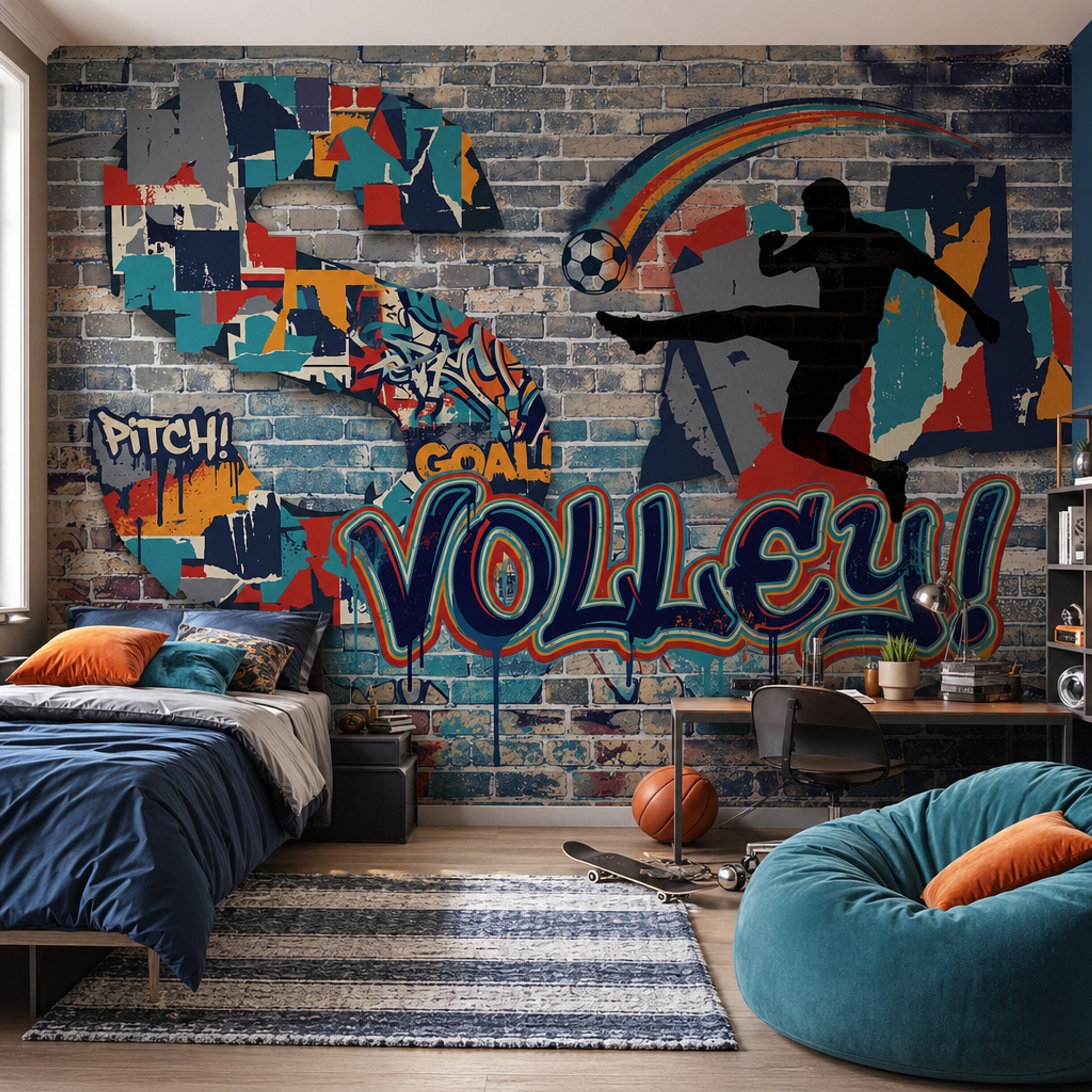 Grafiti Futbol Temalı Poster Duvar Kağıdı Genç Odası