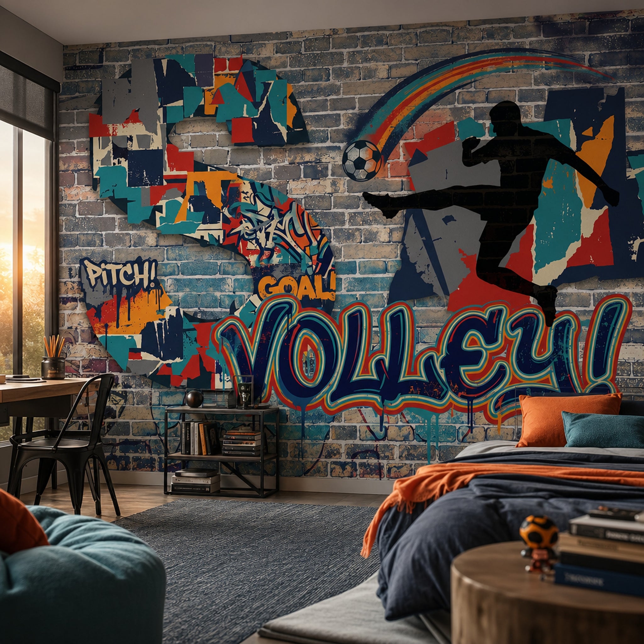 Grafiti Futbol Temalı Poster Duvar Kağıdı Genç Odası