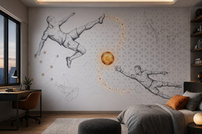 Geometrik Futbolcu Poster Duvar Kağıdı Gri Spor Temalı Genç Odası