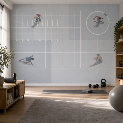Spor Salon Temalı Poster Duvar Kağıdı Gri Antrenman Desenli