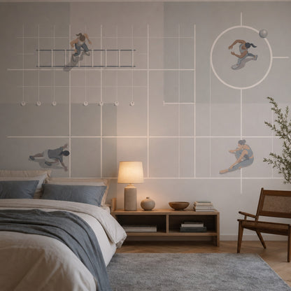 Spor Salon Temalı Poster Duvar Kağıdı Gri Antrenman Desenli