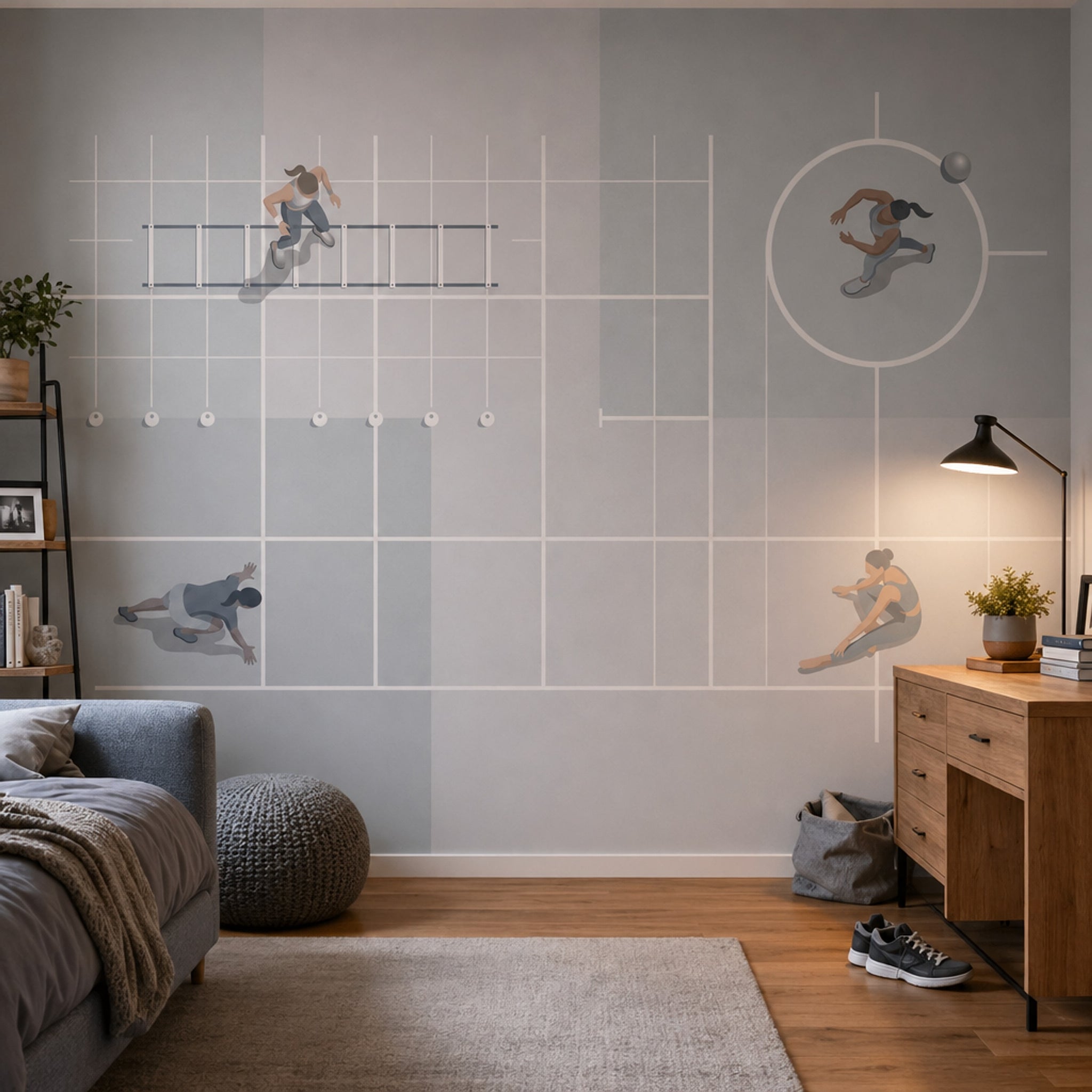 Spor Salon Temalı Poster Duvar Kağıdı Gri Antrenman Desenli
