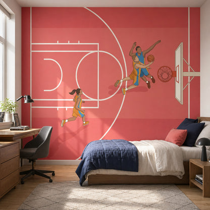 Basketbol Sahası Poster Duvar Kağıdı Kırmızı Genç Odası