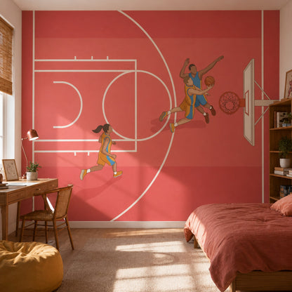 Basketbol Sahası Poster Duvar Kağıdı Kırmızı Genç Odası