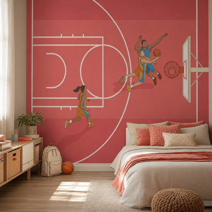 Basketbol Sahası Poster Duvar Kağıdı Kırmızı Genç Odası