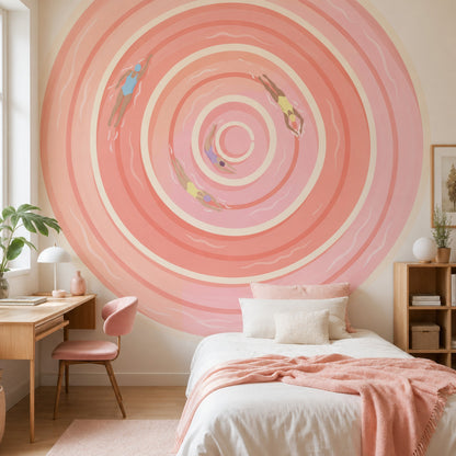 Yüzücü Figürlü Spiral Poster Duvar Kağıdı Pudra Pembe Yatak Odası