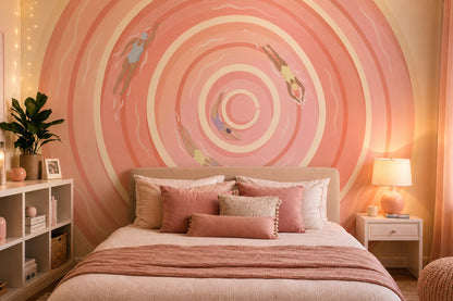 Yüzücü Figürlü Spiral Poster Duvar Kağıdı Pudra Pembe Yatak Odası