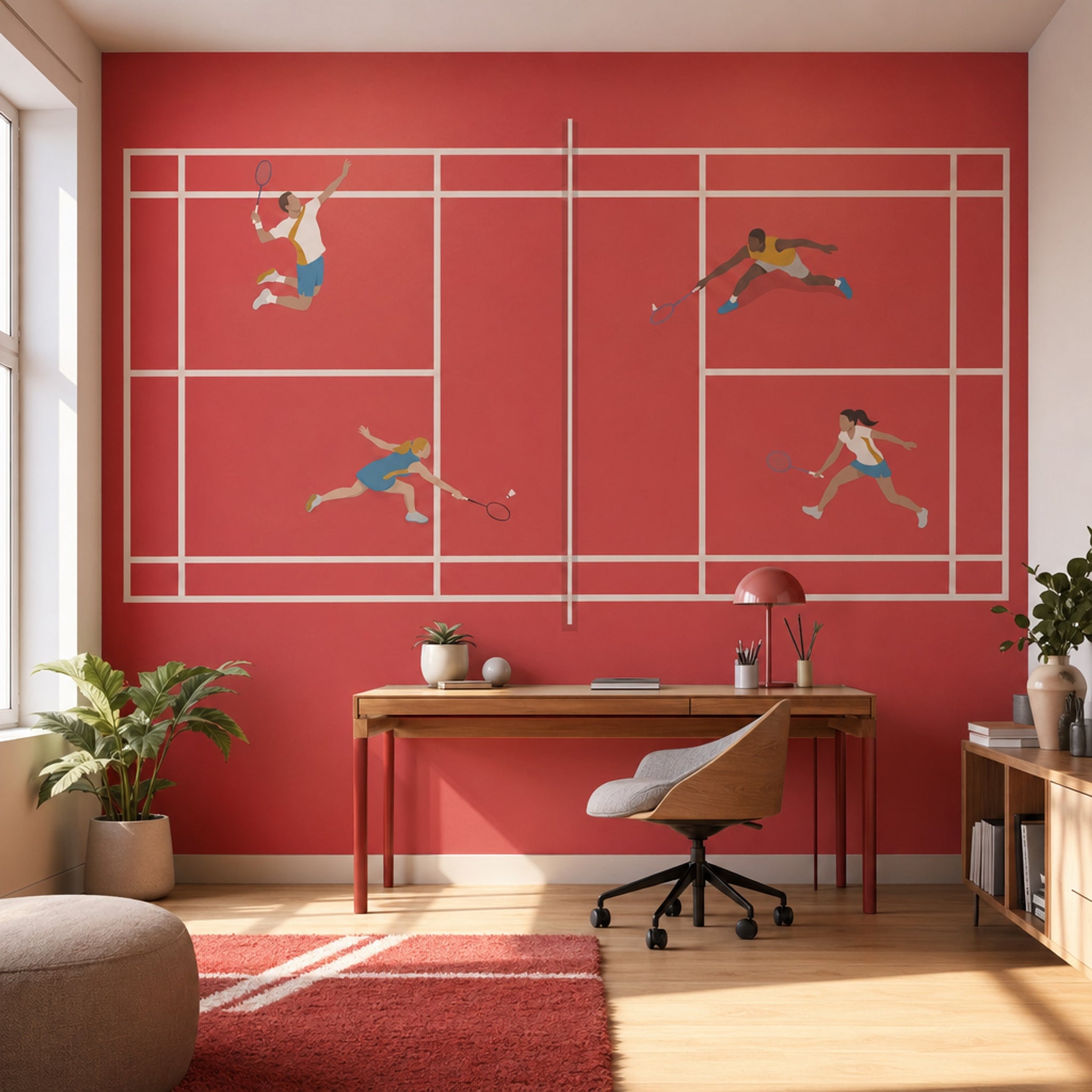 Badminton Spor Temalı Poster Duvar Kağıdı Kırmızı Salon Duvarı