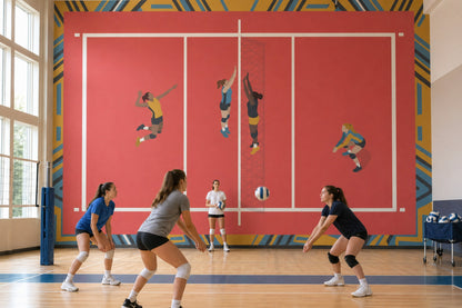 Voleybol Sahası Figürlü Poster Duvar Kağıdı Kırmızı Spor Salonu
