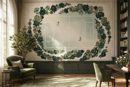 Güllü Futbol Sahası Poster Duvar Kağıdı Yeşil Genç Odası