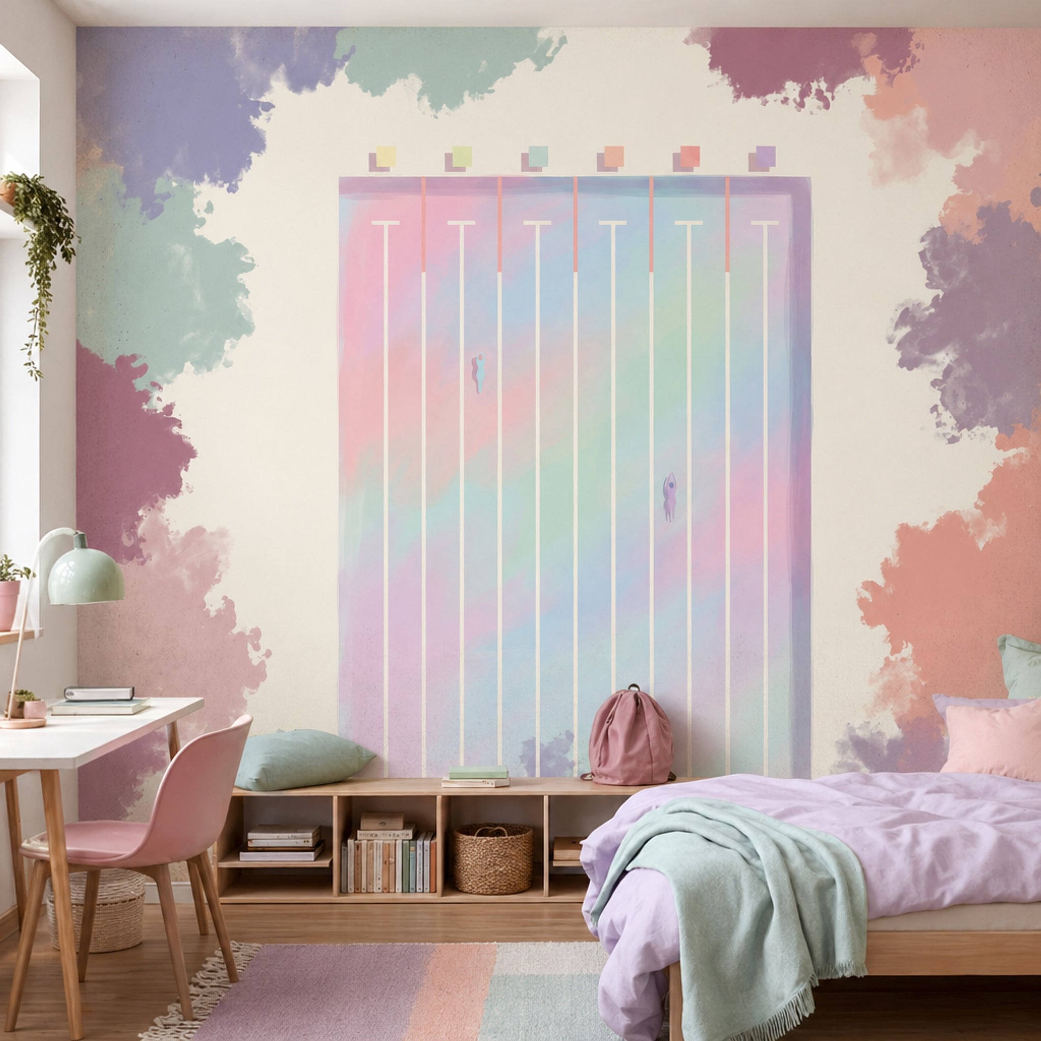 Pastel Bulut Desenli Poster Duvar Kağıdı Renk Geçişli Yatak Odası