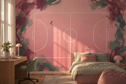 Futbol Sahası Poster Duvar Kağıdı Pembe Suluboya Desenli