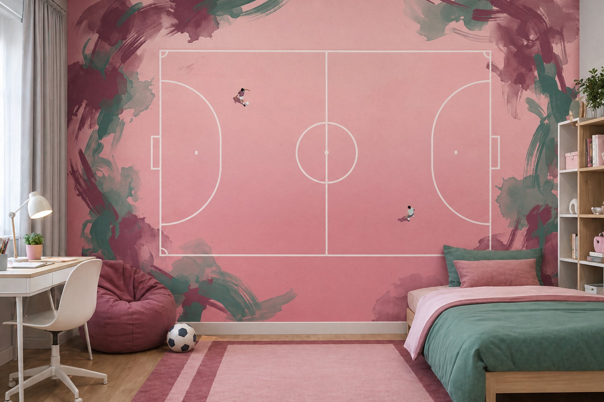 Futbol Sahası Poster Duvar Kağıdı Pembe Suluboya Desenli