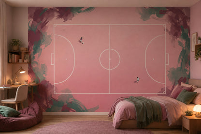 Futbol Sahası Poster Duvar Kağıdı Pembe Suluboya Desenli