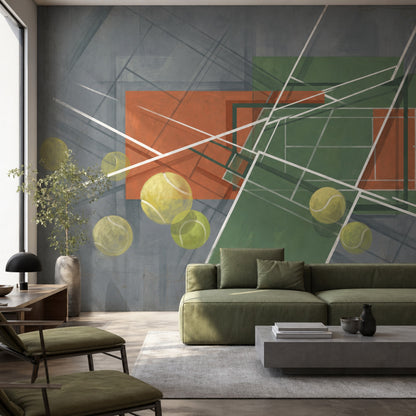 Tenis Kortu Soyut Poster Duvar Kağıdı Yeşil Turuncu Salon