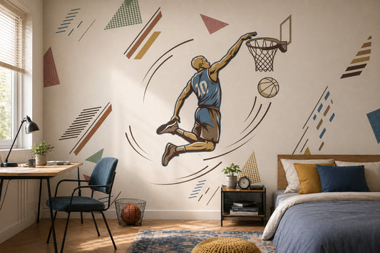 Basketbolcu Figürlü Poster Duvar Kağıdı Geometrik Desenli Genç Odası