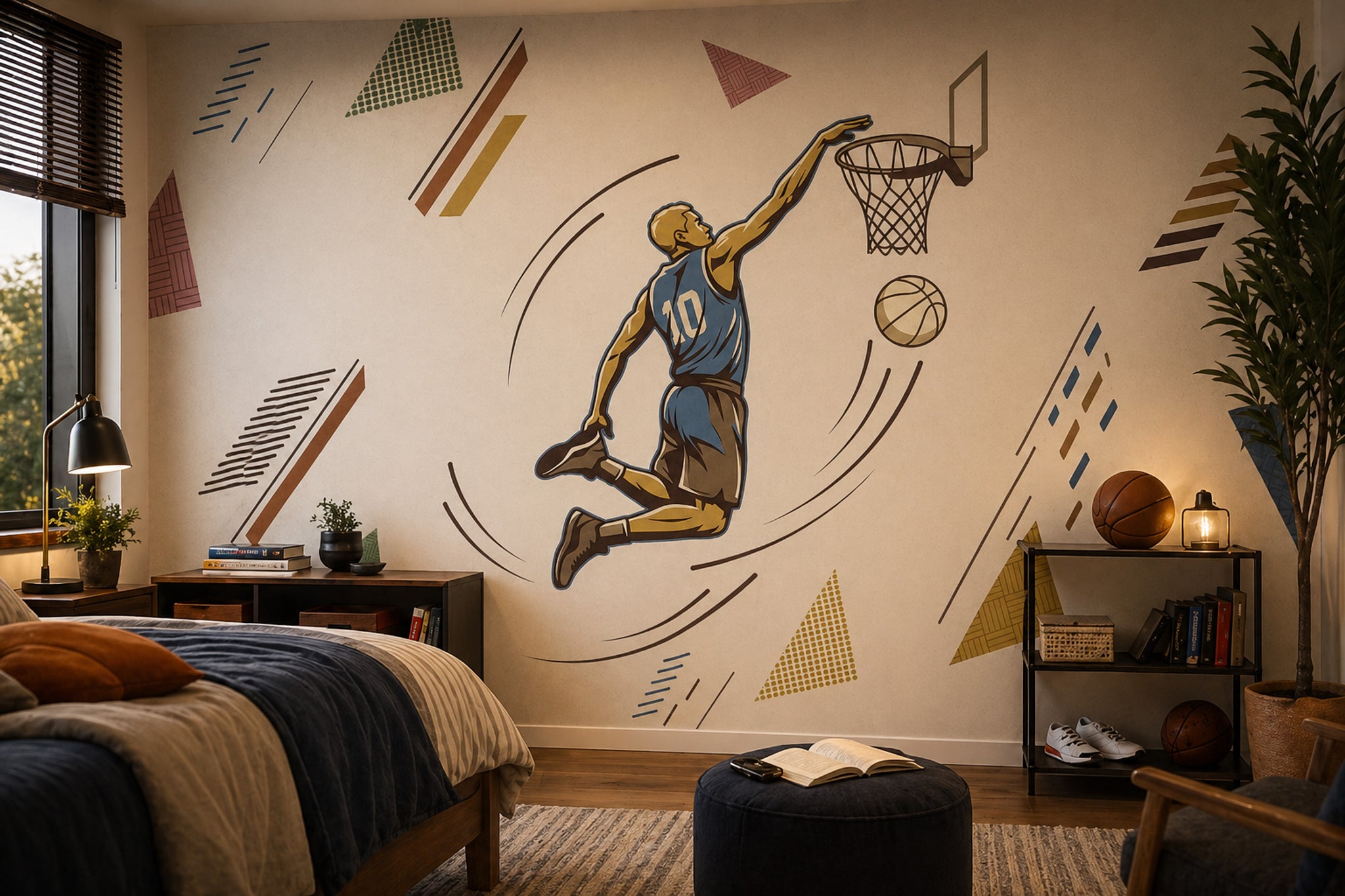 Basketbolcu Figürlü Poster Duvar Kağıdı Geometrik Desenli Genç Odası